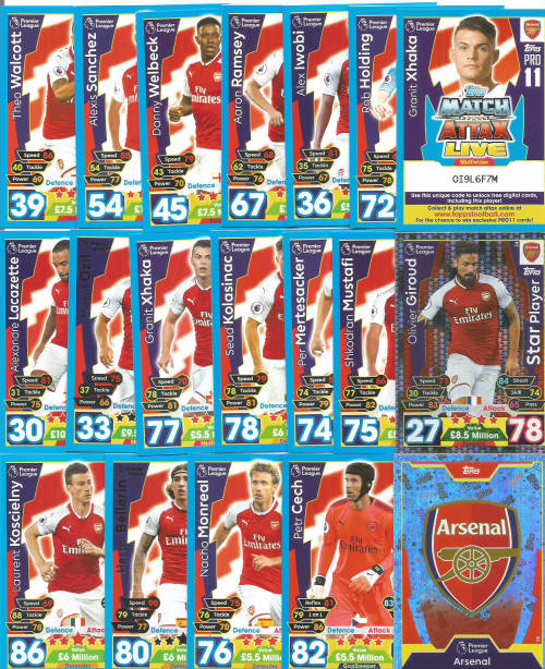 Trading Cards - ARSENAL FC - MATCH ATTAX 2017/2018 - COMPLETE SET of 26